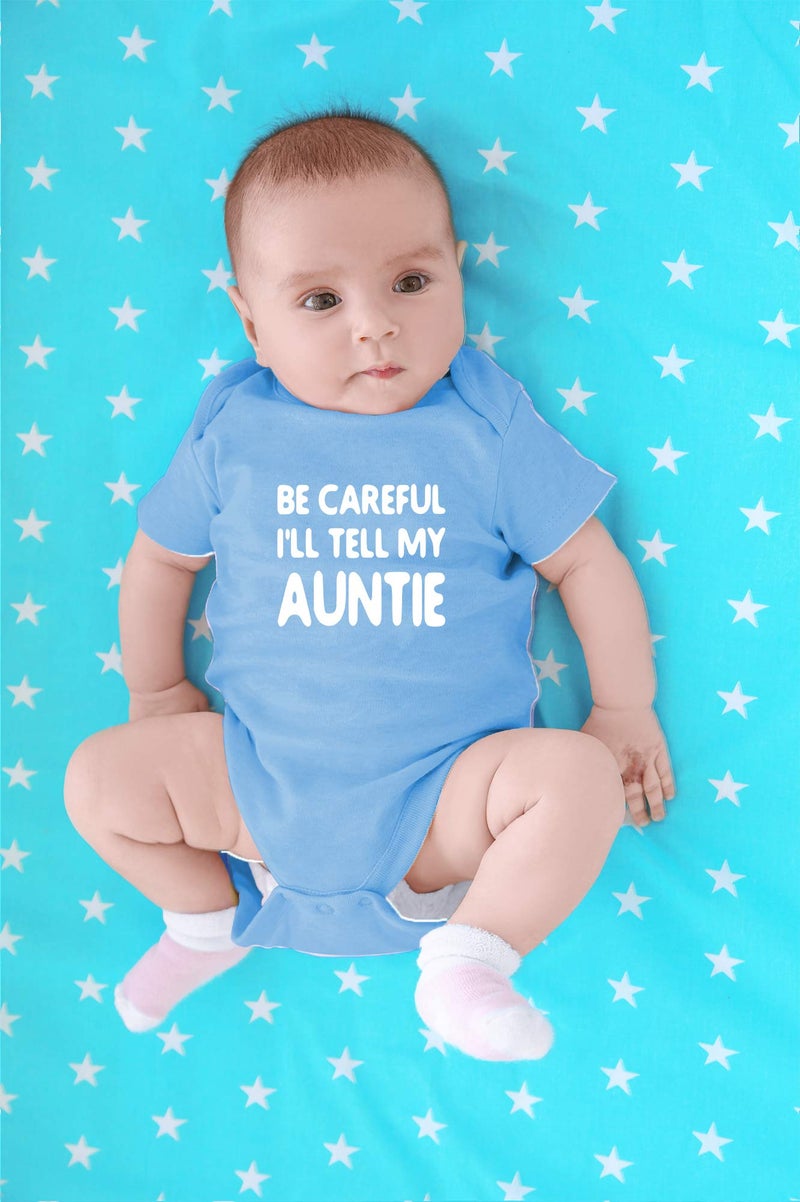 CBTwear Be Careful I'll Tell my Auntie - Baby Clothes - Funny Newborn Bodysuit Outfits for Boys and Girls (6 Months, Light Blue) - Image 4
